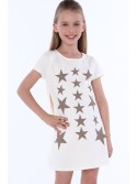 Girls\' dress with stars, cream, NDZ8244 - Online store - Boutique